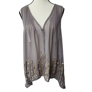 Petticoat Alley Mauve Sequin Sleeveless Pleated V-Neck Blouse Top Large